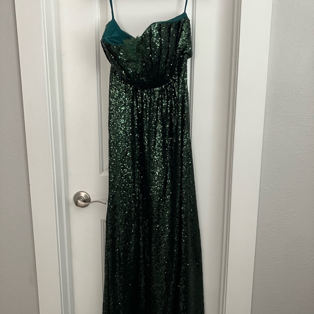 Renzrags Strapless Open Back Sequined Dark Green Maxi Dress